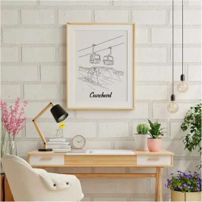 Affiche noir et blanc Courchevel Auvergne Rhône Alpes souvenirs 100% made in France idées cadeaux produits régionaux Albane H illustration