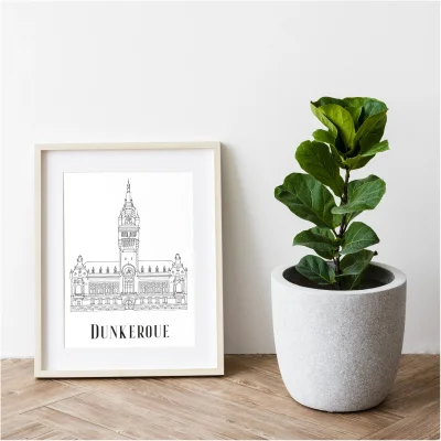 Affiche noir et blanc Dunkerque Hauts de France souvenirs 100% made in France idées cadeaux produits régionaux Albane H illustration