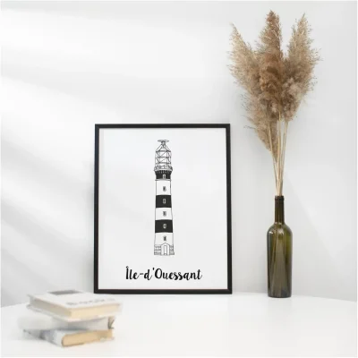 Affiche noir et blanc ile de Ouessant Bretagne souvenirs 100% made in France idées cadeaux produits régionaux Albane H illustration