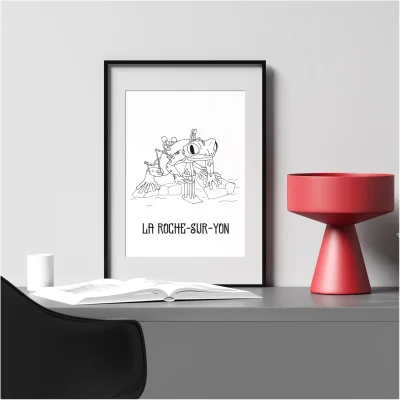 Affiche noir et blanc La Roche sur Yon Pays de la Loire souvenirs 100% made in France idées cadeaux produits régionaux Albane H illustration