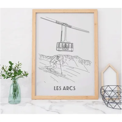 Affiche noir et blanc les Arcs Auvergne Rhône Alpes souvenirs 100% made in France idées cadeaux produits régionaux Albane H illustration