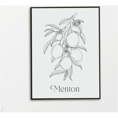 Affiche noir et blanc Menton Provence Alpes Côte d'Azur souvenirs 100% made in France idées cadeaux produits régionaux Albane H illustration