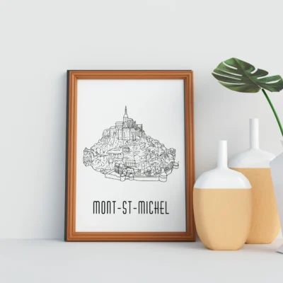 Affiche noir et blanc Mont Saint Michel Normandie souvenirs 100% made in France idées cadeaux produits régionaux Albane H illustration
