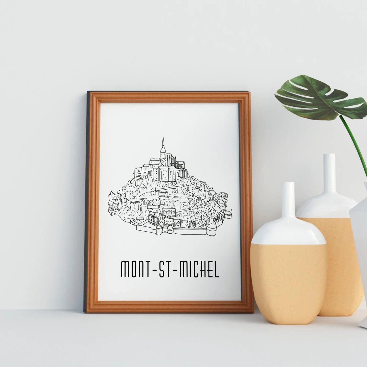 Affiche noir et blanc Mont Saint Michel Normandie souvenirs 100% made in France idées cadeaux produits régionaux Albane H illustration