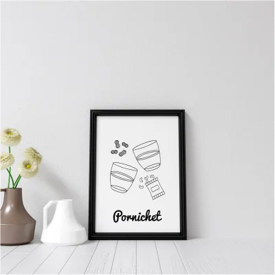 Affiche noir et blanc Pornichet Pays de la Loire souvenirs 100% made in France idées cadeaux produits régionaux Albane H illustration