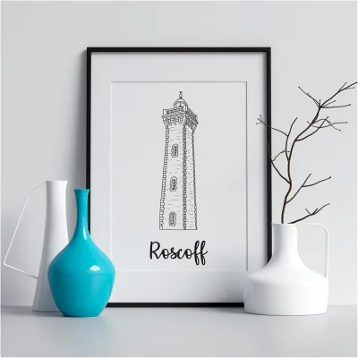 Affiche noir et blanc Roscoff Bretagne souvenirs 100% made in France idées cadeaux produits régionaux Albane H illustration