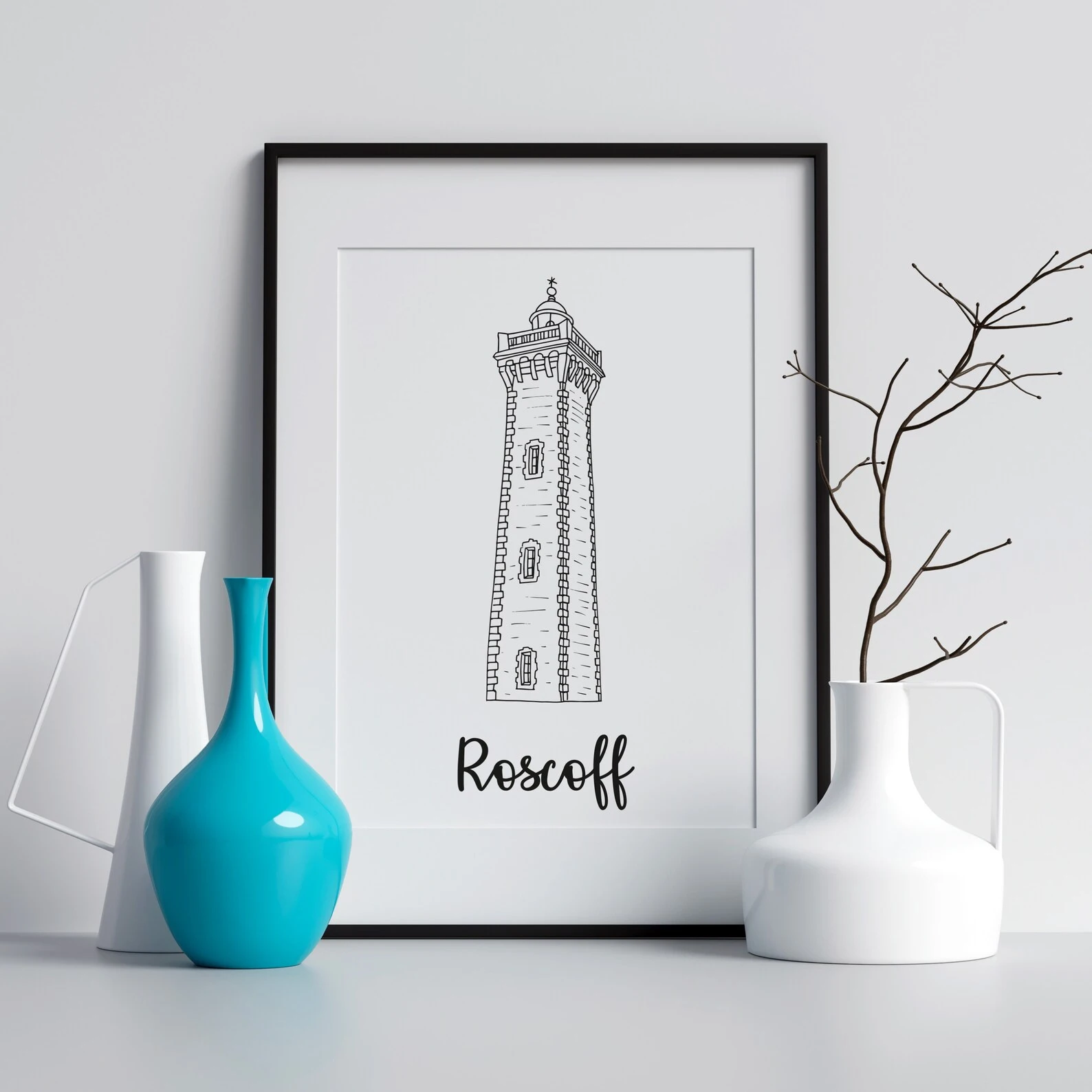 Affiche noir et blanc Roscoff Bretagne souvenirs 100% made in France idées cadeaux produits régionaux Albane H illustration