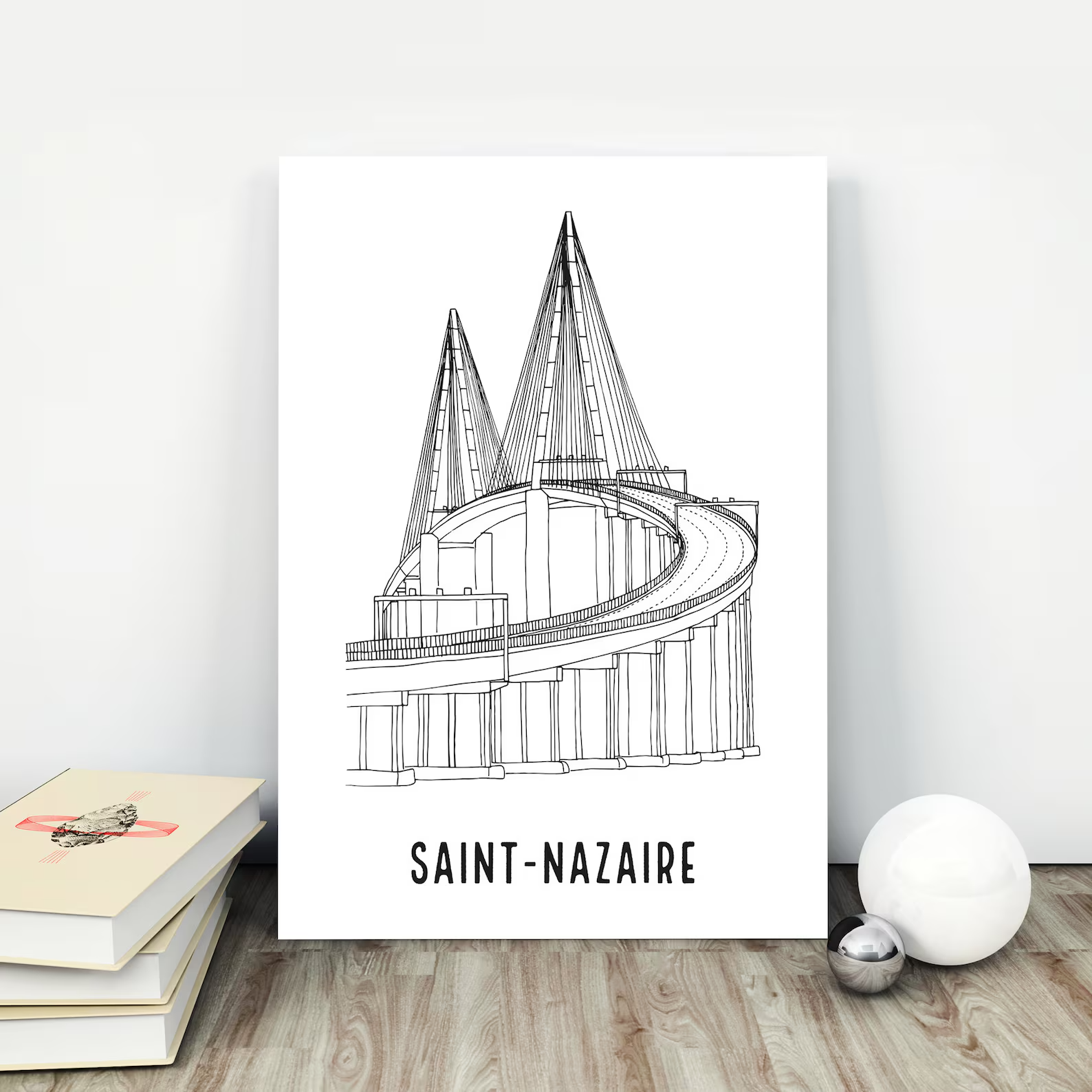 Affiche noir et blanc Saint-Nazaire Pays de la Loire souvenirs 100% made in France Idées cadeaux produits régionaux Albane H illustration