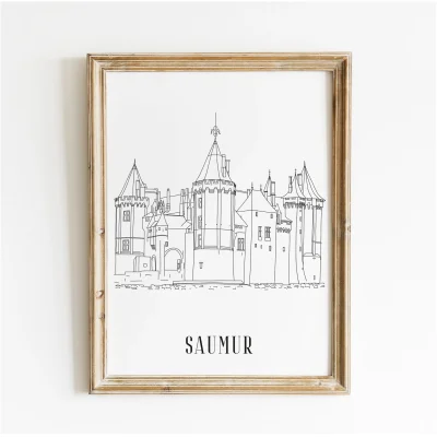 Affiche noir et blanc Saumur Pays de la Loire souvenirs 100% made in France idées cadeaux produits régionaux Albane H illustration