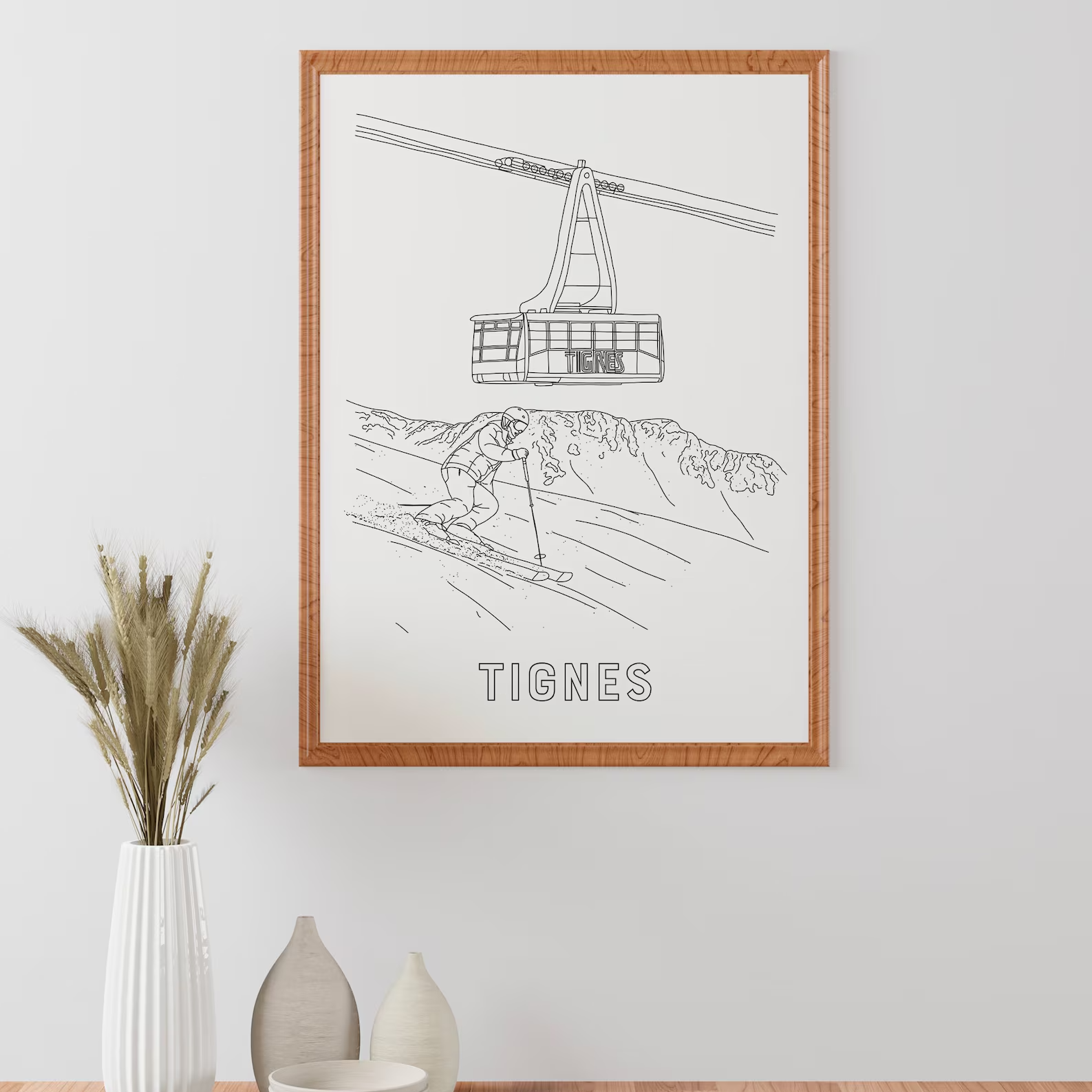 Affiche noir et blanc Tignes Auverge Rhône Alpes souvenirs 100% made in France idées cadeaux produits régionaux Albane H illustration