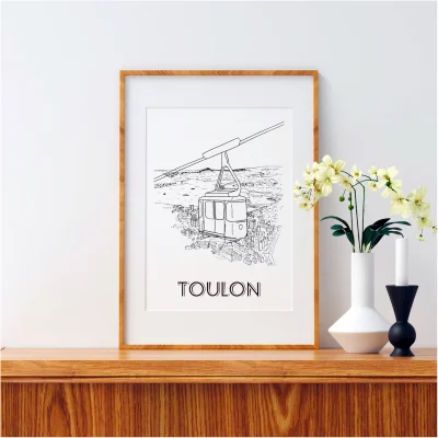 Affiche noir et blanc Toulon Provence Alpes Côte d'Azur souvenirs 100% made in France idées cadeaux produits régionaux Albane H illustration