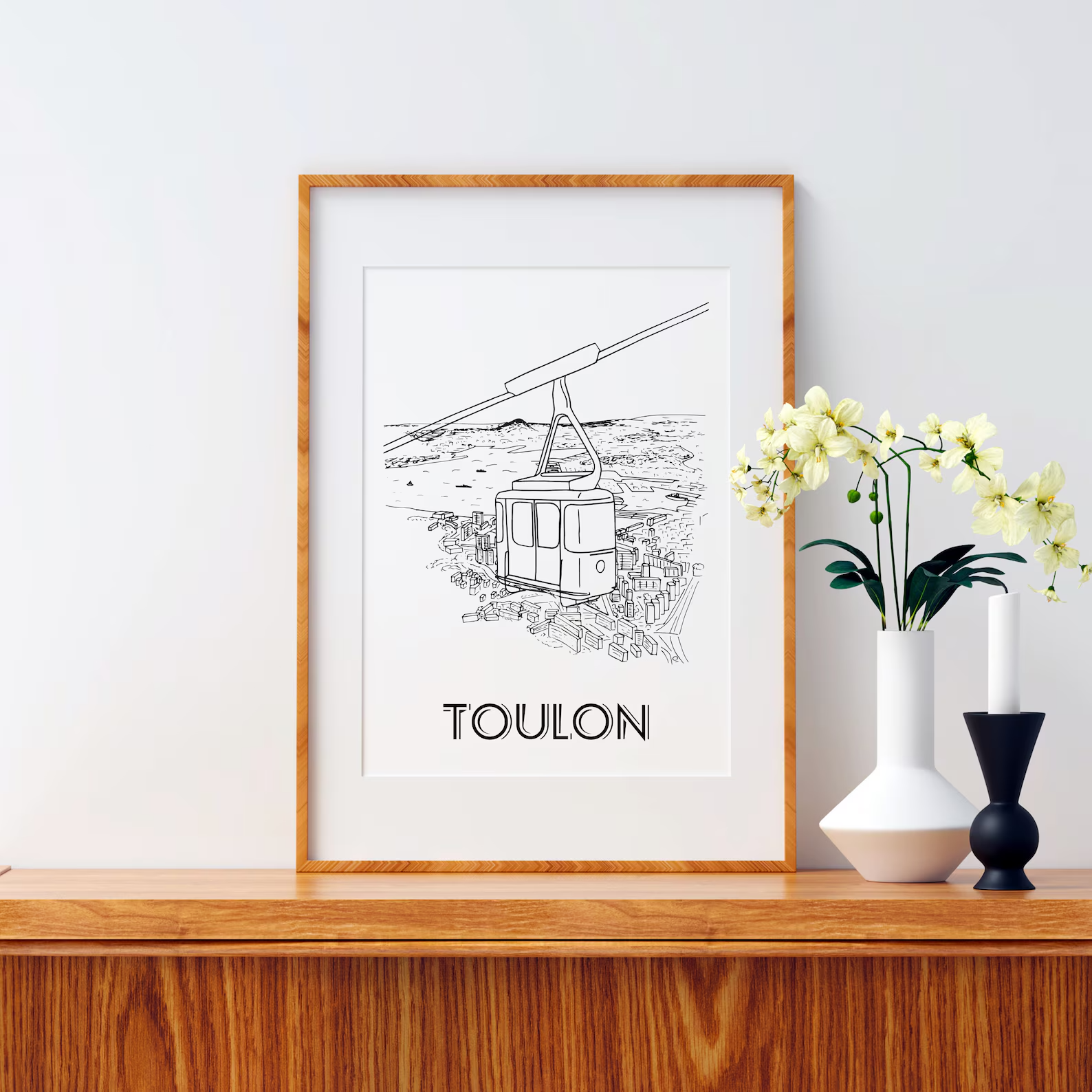 Affiche noir et blanc Toulon Provence Alpes Côte d'Azur souvenirs 100% made in France idées cadeaux produits régionaux Albane H illustration