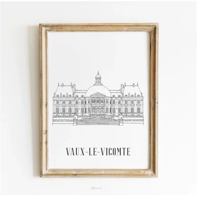 Affiche noir et blanc Vaux Le Vicomte Ile de France souvenirs 100% made in France idées cadeaux produits régionaux Albane H illustration