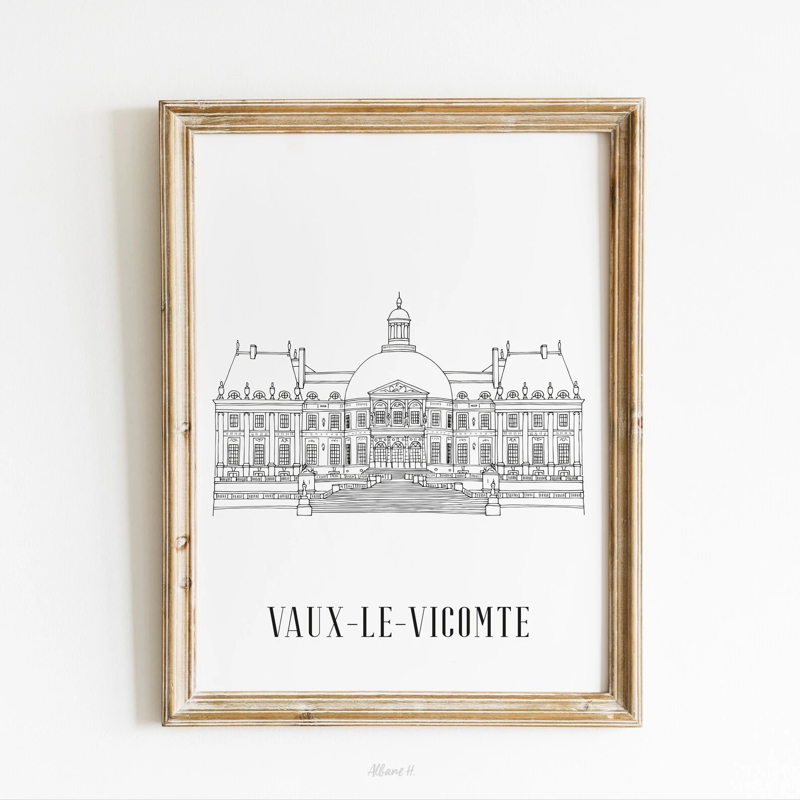 Affiche noir et blanc Vaux Le Vicomte Ile de France souvenirs 100% made in France idées cadeaux produits régionaux Albane H illustration
