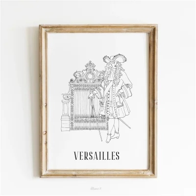 Affiche noir et blanc Versailles Ile de France souvenirs 100% made in France idées cadeaux produits régionaux Albane H illustration