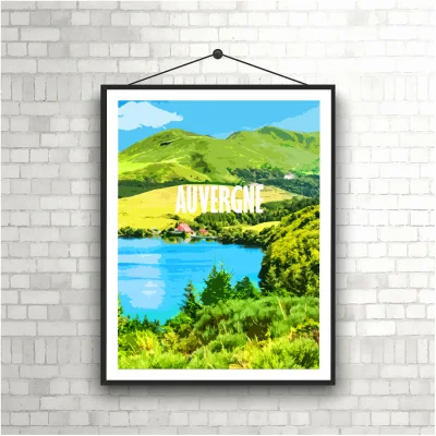 Affiche Auvergne lac Haute Loire Auvergne colorée idée cadeau déco souvenirs 100% made in France