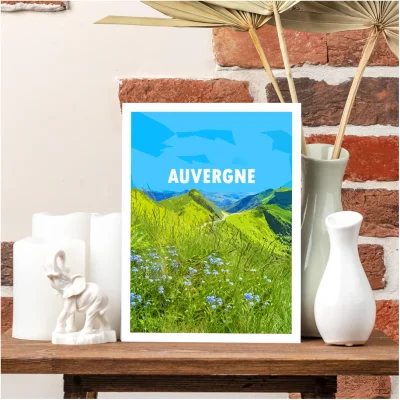 Affiche Auvergne Myosotis Haute Loire Auvergne colorée idée cadeau déco souvenirs 100% made in France