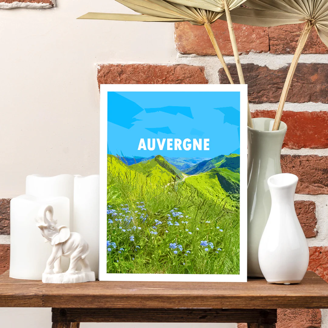 Affiche Auvergne Myosotis Haute Loire Auvergne colorée idée cadeau déco souvenirs 100% made in France