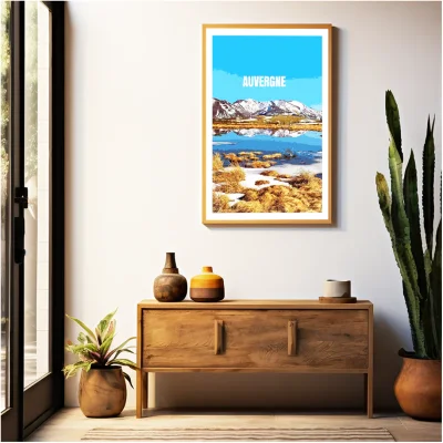 Affiche Auvergne Neige Haute Loire Auvergne colorée idée cadeau déco souvenirs 100% made in France