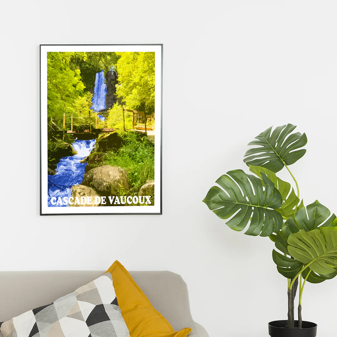 Affiche Besse-et-Saint-Anastaise Cascade de Vaucoux Auvergne colorée idée cadeau déco souvenirs 100% made in France