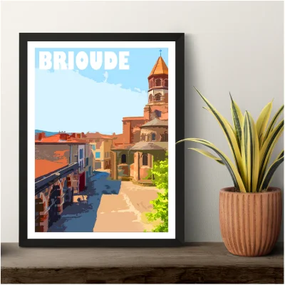 Affiche Brioude Haute Loire Auvergne colorée idée cadeau déco souvenirs 100% made in France