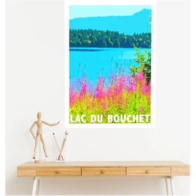 Affiche Cayres Lac du Bouchet Haute Loire Auvergne colorée idée cadeau déco souvenirs 100% made in France