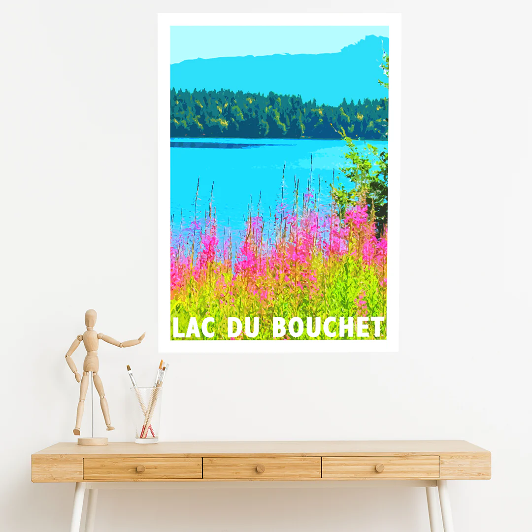 Affiche Cayres Lac du Bouchet Haute Loire Auvergne colorée idée cadeau déco souvenirs 100% made in France