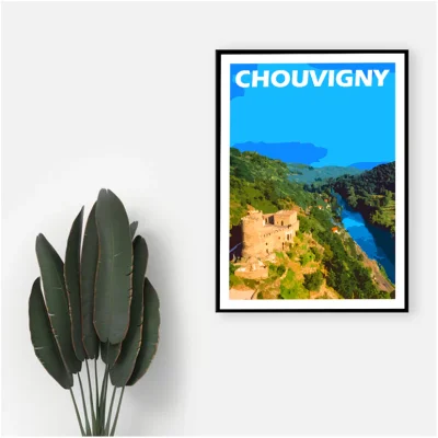 Affiche Chouvigny Allier Auvergne colorée idée cadeau déco souvenirs 100% made in France