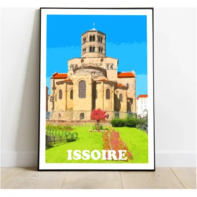 Affiche Issoire Auvergne colorée idée cadeau déco souvenirs 100% made in France
