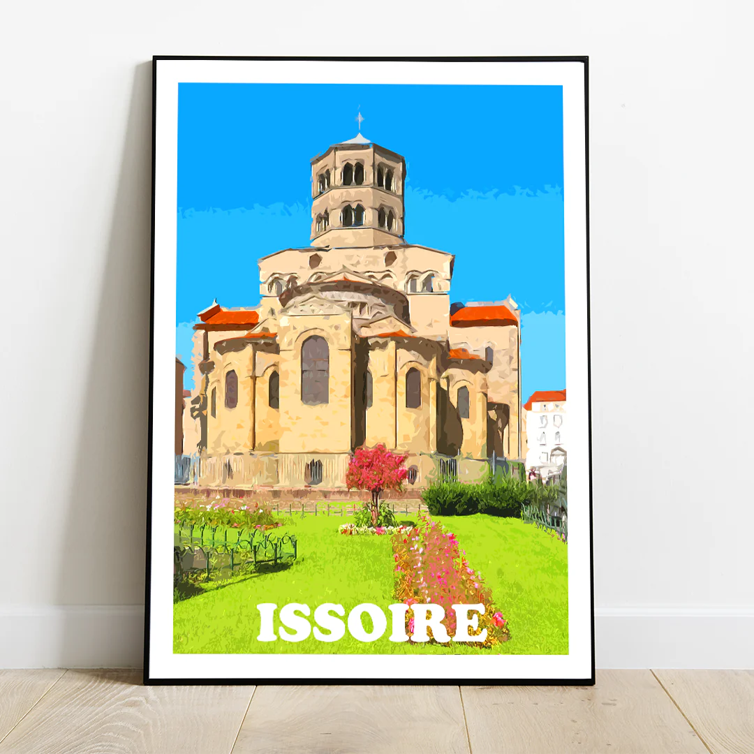 Affiche Issoire Auvergne colorée idée cadeau déco souvenirs 100% made in France
