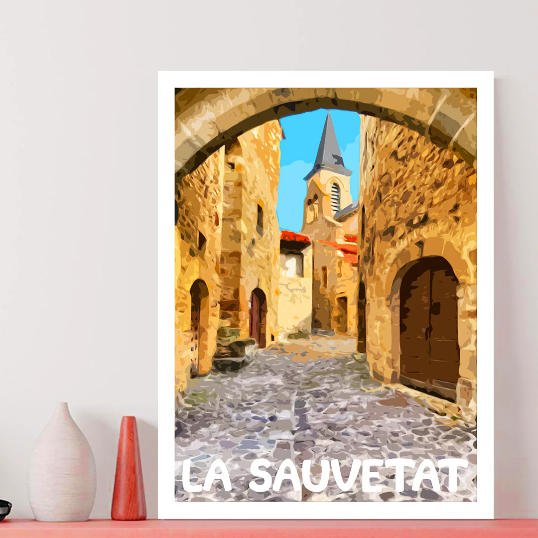 Affiche La Sauvetat Auvergne colorée idée cadeau déco souvenirs 100% made in France