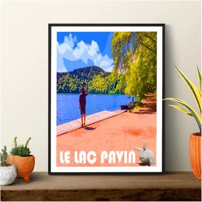 Affiche Besse-et-Saint-Anastaise Le Lac Pavin Auvergne colorée idée cadeau déco souvenirs 100% made in France