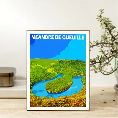 Affiche Méandre de Queuille Puy-de-Dôme Auvergne colorée idée cadeau déco souvenirs 100% made in France
