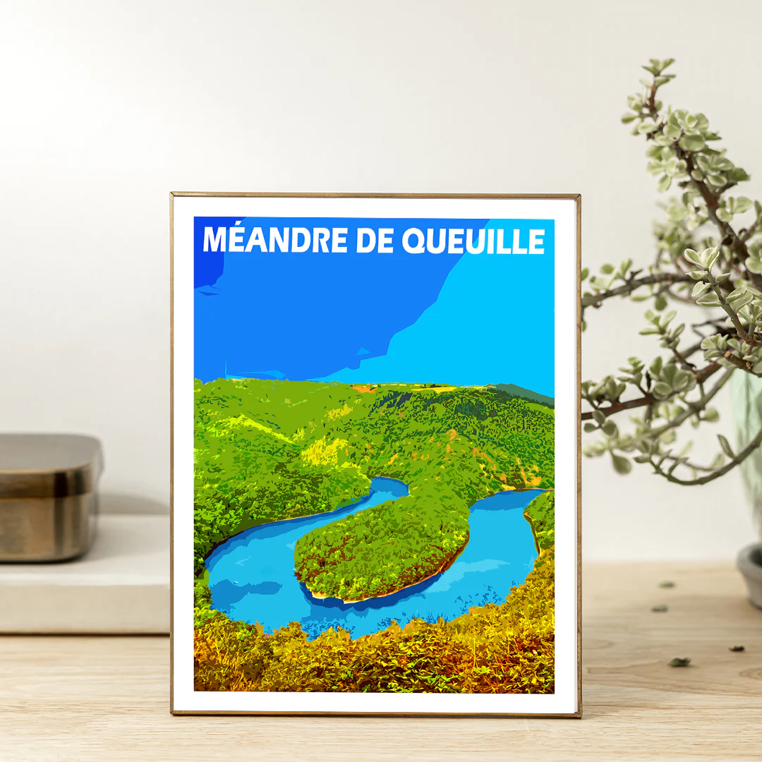 Affiche Méandre de Queuille Puy-de-Dôme Auvergne colorée idée cadeau déco souvenirs 100% made in France