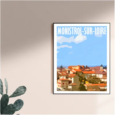 Affiche Monistrol Haute Loire Auvergne colorée idée cadeau déco souvenirs 100% made in France
