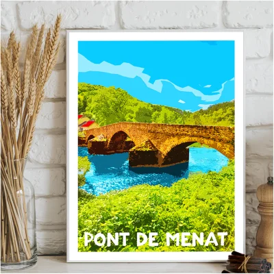 Affiche Pont de Menat colorée idée cadeau déco souvenirs 100% made in France