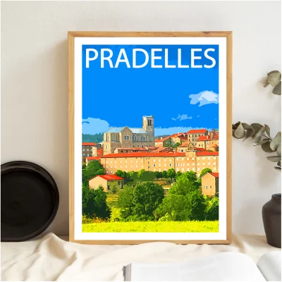 Affiche Pradelles Haute Loire Auvergne colorée idée cadeau déco souvenirs 100% made in France