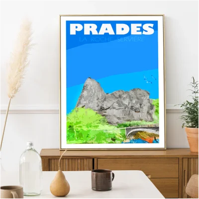 Affiche Prades La Roche Servière Haute Loire Auvergne colorée idée cadeau déco souvenirs 100% made in France
