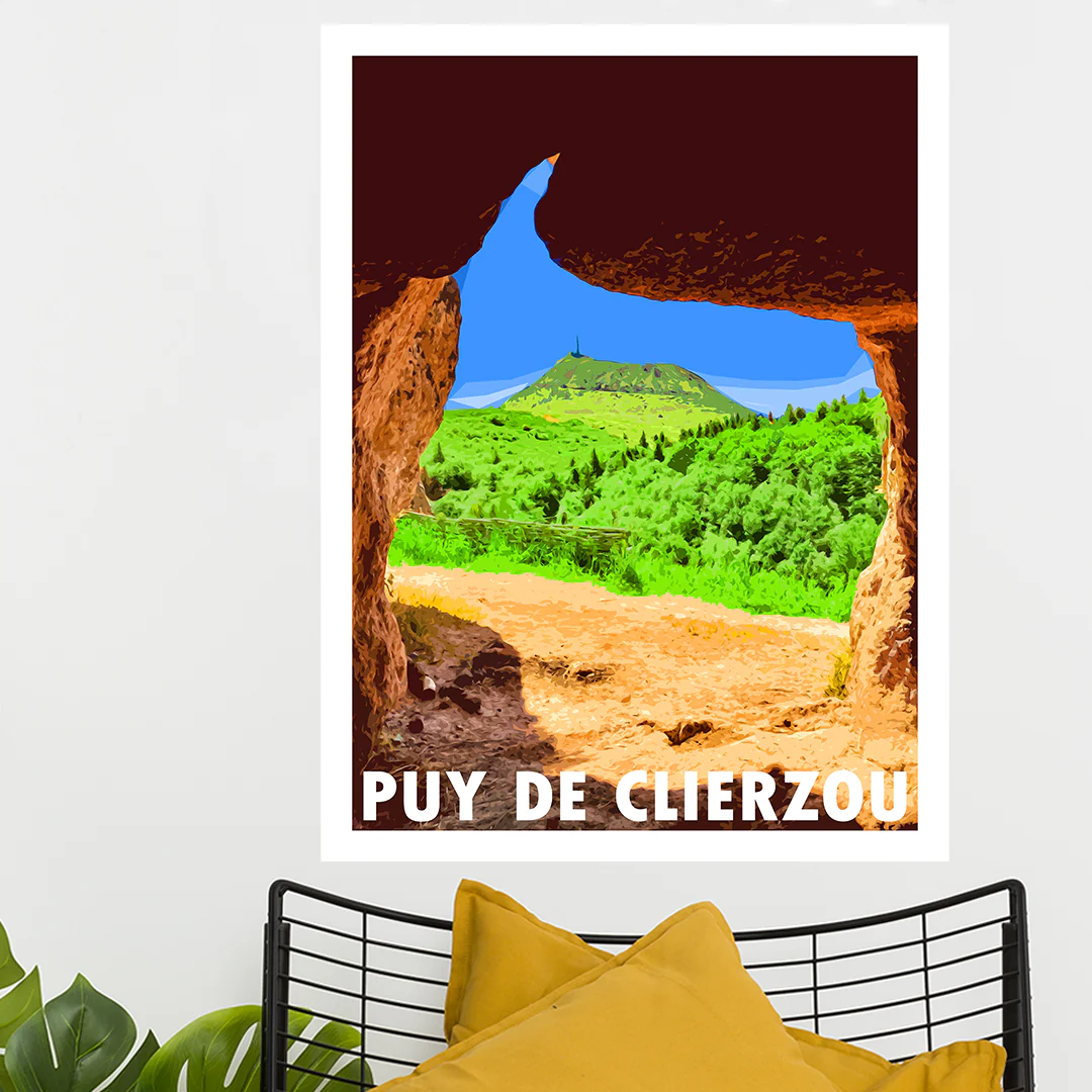 Affiche Puy de Clierzou à Orcines Puy-de-Dôme Auvergne colorée idée cadeau déco souvenirs 100% made in France
