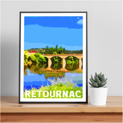 Affiche Retournac Haute Loire Auvergne colorée idée cadeau déco souvenirs 100% made in France
