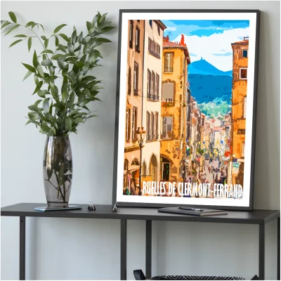 Affiche Ruelles Clermont-Ferrand Auvergne colorée idée cadeau déco souvenirs 100% made in France