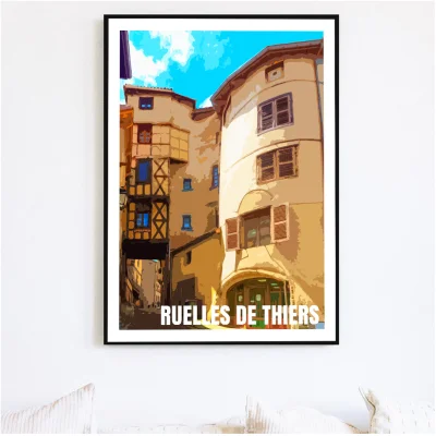 Affiche Ruelles de Thiers Auvergne colorée idée cadeau déco souvenirs 100% made in France