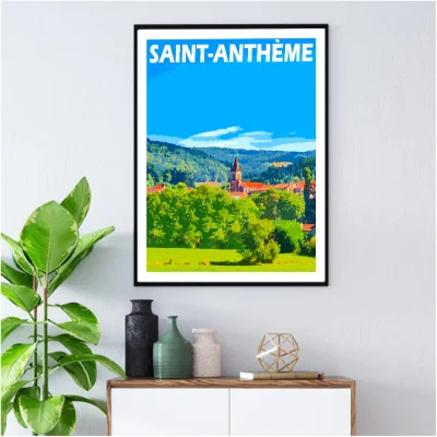 Affiche Saint-Anthème Puy-de-Dôme Auvergne colorée idée cadeau déco souvenirs 100% made in France