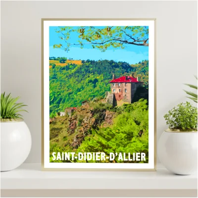 Affiche Saint-Didier-d'Allier Haute Loire Auvergne colorée idée cadeau déco souvenirs 100% made in France