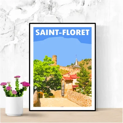 Affiche Saint-Floret Puy-de-Dôme Auvergne colorée idée cadeau déco souvenirs 100% made in France