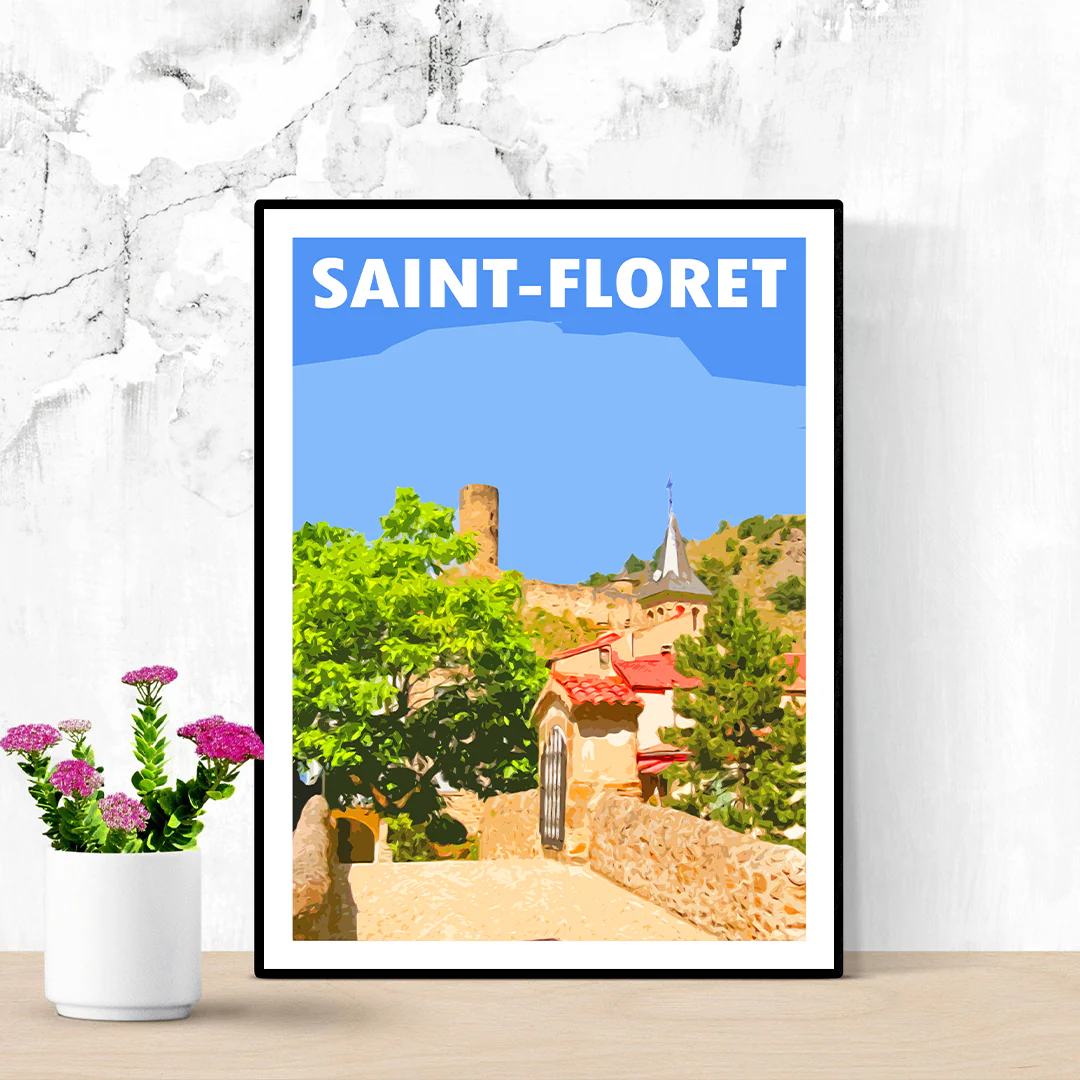 Affiche Saint-Floret Puy-de-Dôme Auvergne colorée idée cadeau déco souvenirs 100% made in France