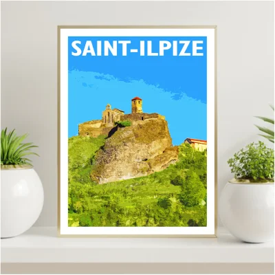 Affiche Saint-Ilpize Haute Loire Auvergne colorée idée cadeau déco souvenirs 100% made in France