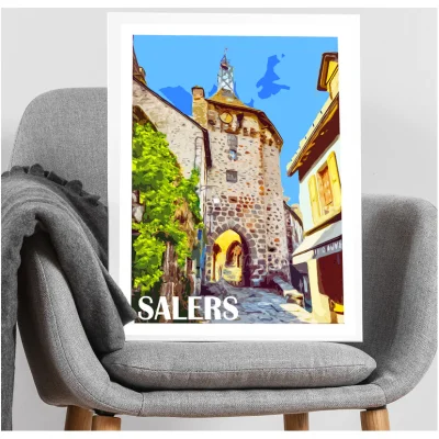 Affiche Salers Cantal Auvergne colorée idée cadeau déco souvenirs 100% made in France