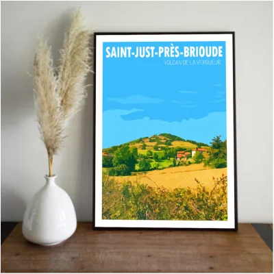 Affiche Saint-Just-près-Brioude Haute Loire Auvergne colorée idée cadeau déco souvenirs 100% made in France