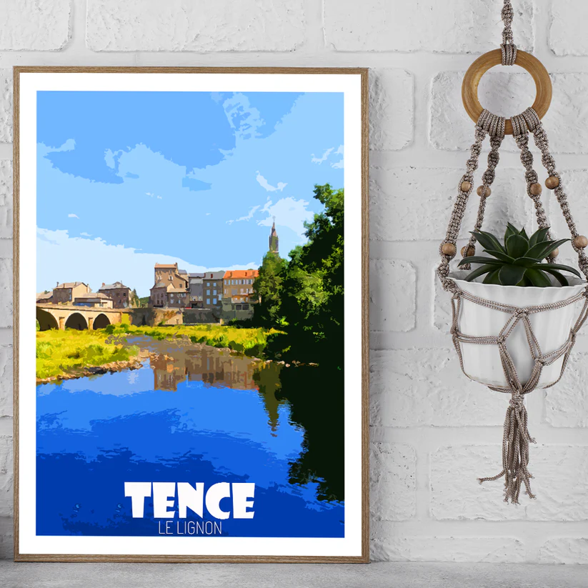 Affiche Tence le lignon Haute Loire Auvergne colorée idée cadeau déco souvenirs 100% made in France